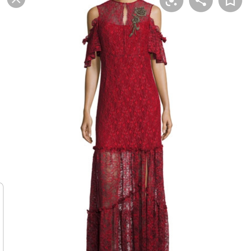 Nanette lepore cold shoulder lace gown with slit